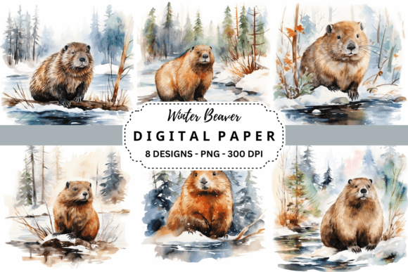 Download Winter Beaver Watercolor Background - Winter Collection