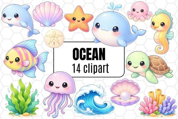 Download Cute Ocean Animals Clipart Set - Ocean animals Collection