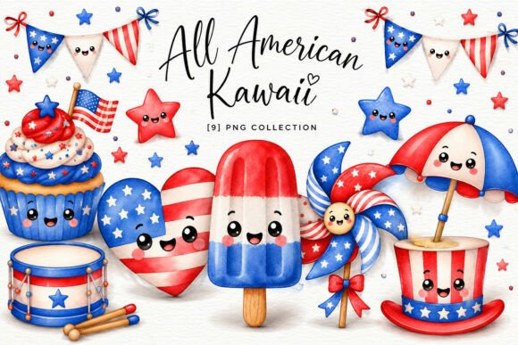 Download All American Kawaii Clipart PNG Bundle - Kawaii clipart Collection