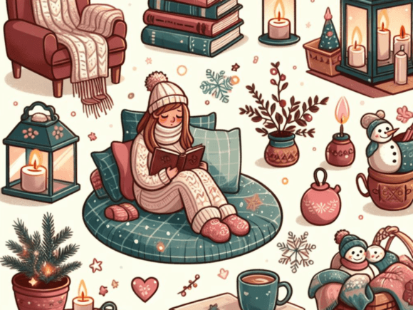 Download Reading Books in Cozy Winter Clipart - Winter Collection