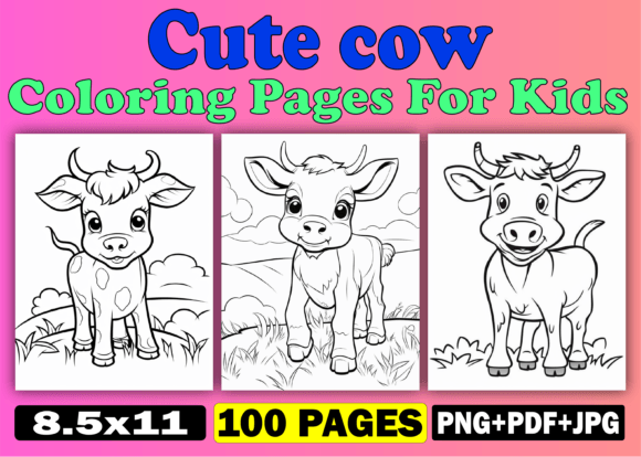 Download 100 Cute Cow Coloring Pages for Kids Kdp - Premium Bundle