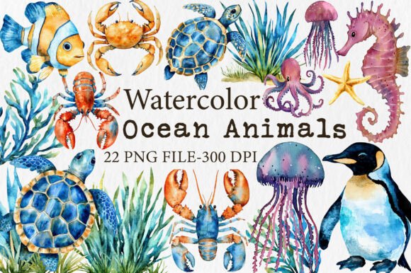 Download Watercolor Ocean Animals Clipart - Ocean animals Collection