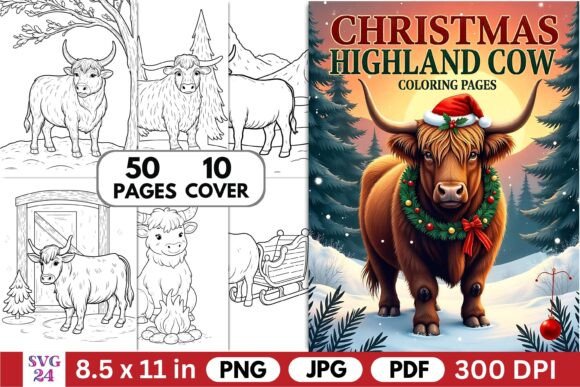 Download Christmas Highland Cow Coloring Pages - Cow coloring pages Collection
