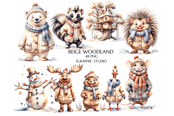 Download Beige Winter Animals Clipart Bundle - Winter Collection