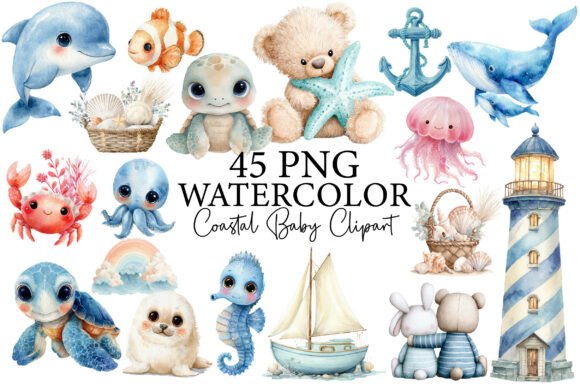 Download Watercolor Ocean Animals Clipart - Ocean animals Collection