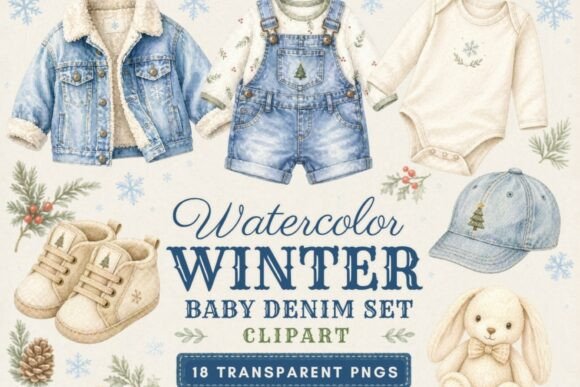Download Winter Baby Denim Clipart | Watercolor - Winter Collection