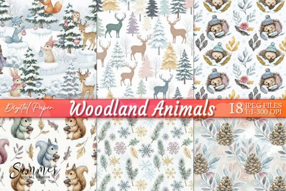 Download Winter Woodland Animals Digital Paper - Winter Collection