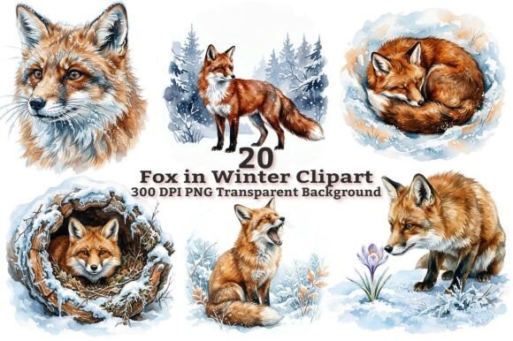 Download Winter Fox in Snow Clipart Bundle PNG - Winter Collection