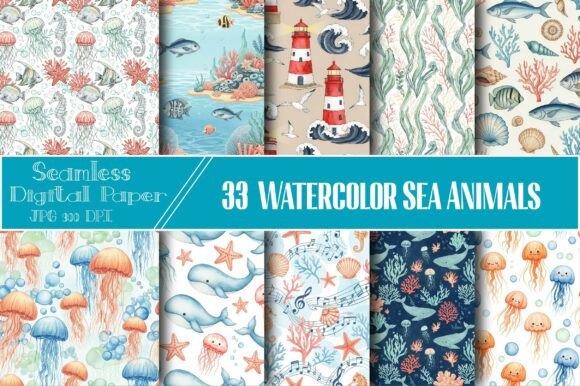 Download Watercolor Sea Animals Seamless Pattern - Premium Resources