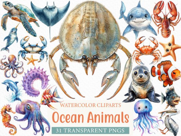 Download Watercolor Ocean Animals Clipart - Ocean animals Collection