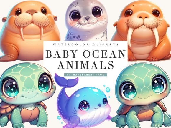Download Cute Kawaii Baby Ocean Animals Clipart - Ocean animals Collection