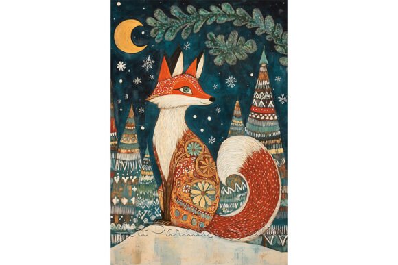 Download Whimsical Red Fox in Winter Snow Art - Winter Collection