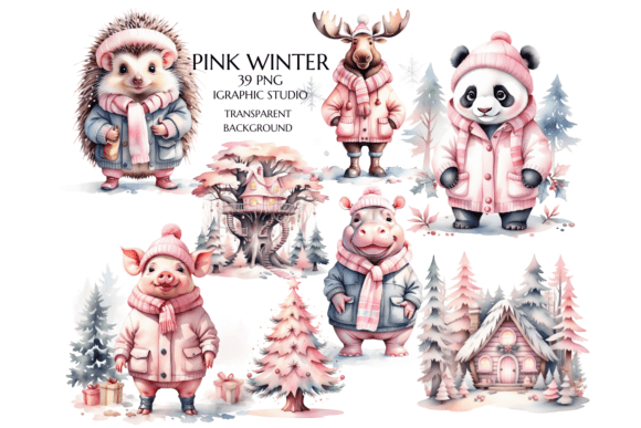 Download Pink Winter Woodland Animals Clipart - Winter Collection