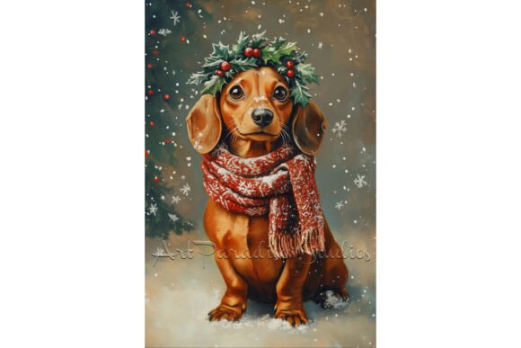 Download Christmas Dachshund Dog Cozy Winter Art - Winter Collection