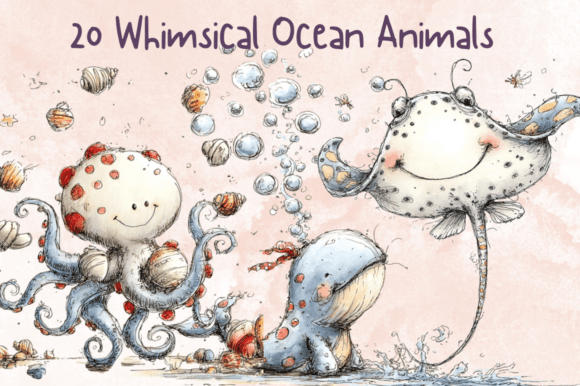 Download Whimsical Ocean Animals Clipart Set - Ocean animals Collection