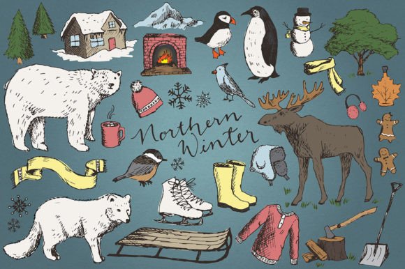 Download Snowy Winter Hand Drawn Clipart - Winter Collection